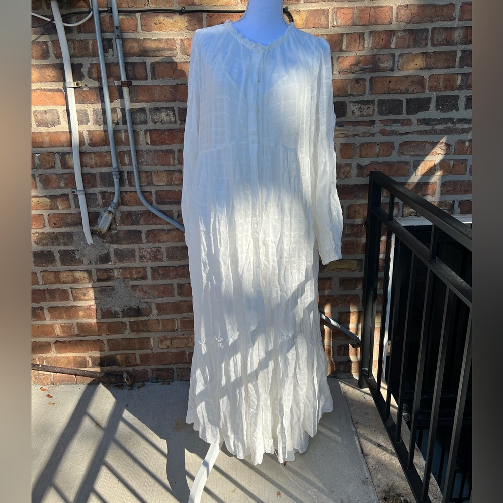 Free people cream long sleeve button down dress size medium